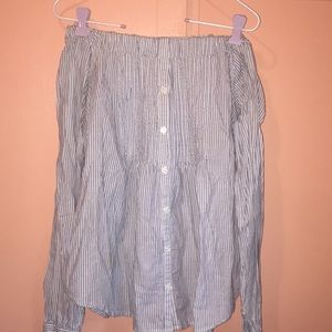 Off the shoulder stripped button down top